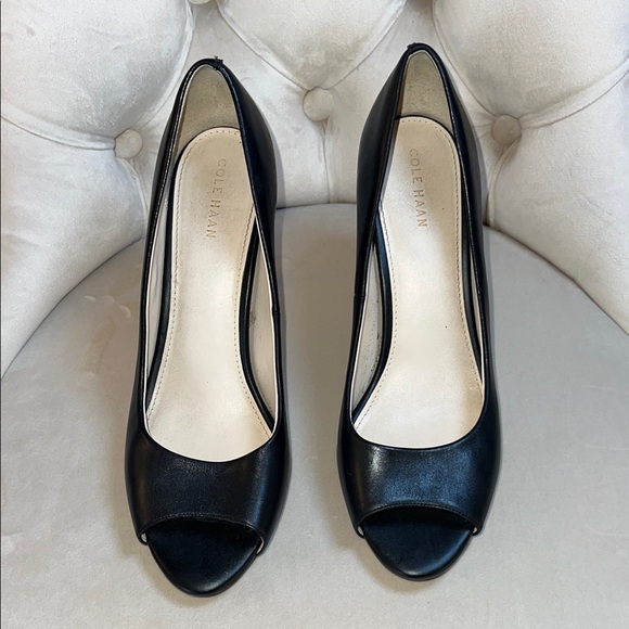 Cole Haan Black Peep-Toe Heels - Picture 3 of 10